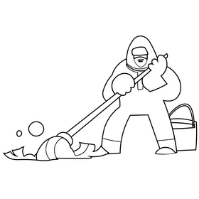 Disinfection worker cartoon black and white clipart