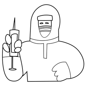 Disinfection worker with disinfectant black and white clipart