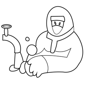 Disinfection worker cleaning hands black and white clipart