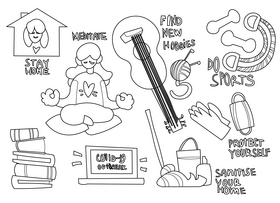 Isolation routine cartoon set black and white vector