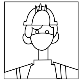 Personnel builder during coronavirus pandemic black and white clipart