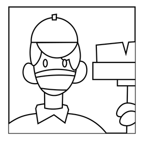 Personnel cleaning worker during coronavirus pandemic black and white clipart