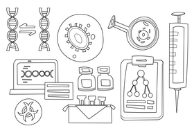 Coronavirus vaccine development science black and white vector