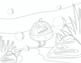 Tadpole cartoon black and white vector