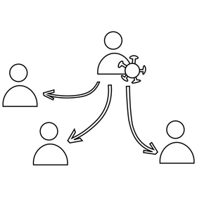 Stickman spreading the virus black and white clipart