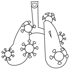 Coronavirus symptom breathing difficulties, pneumonia black and white clipart