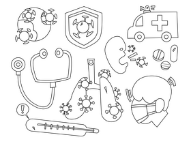 Coronavirus covid 19 symptoms cartoon set black and white vector