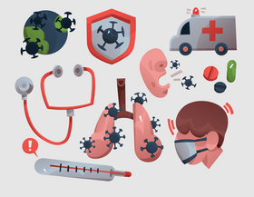 Coronavirus covid 19 symptoms cartoon set vector