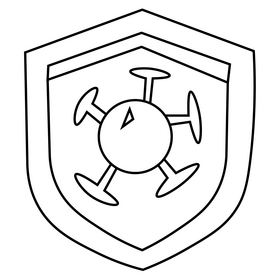 Covid 19 virus cartoon on shield black and white clipart