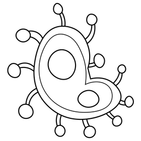 Cartoon virus cell drawing black and white clipart