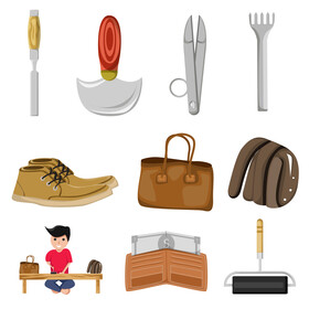 Leather crafting icons set vector