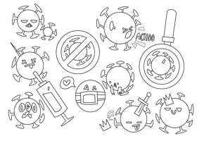 Coronavirus covid 19 virus germs cartoon set black and white vector