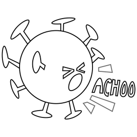 Coronavirus germ sneezing cartoon black and white clipart