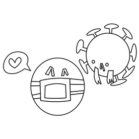 Coronavirus protection cartoon drawing black and white clipart