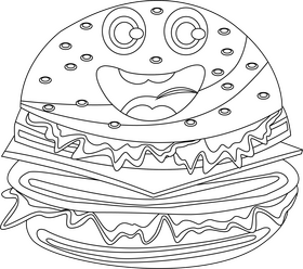 Cute hamburger black and white clipart