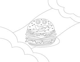 Cute hamburger black and white vector