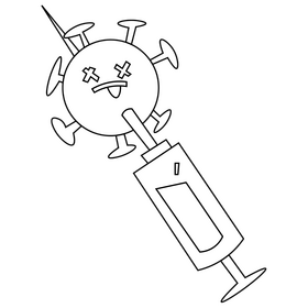 Coronavirus covid19 germ vaccine cartoon black and white clipart