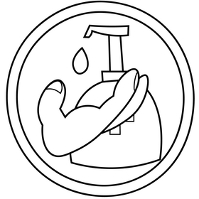 Hand washing with antiseptic cartoon black and white clipart