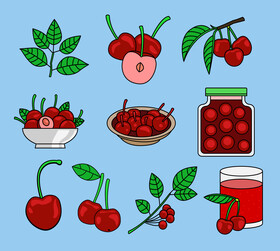 Cherry berry set vector
