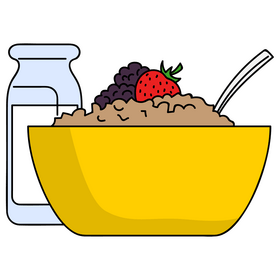 Wheat cereal with fruits, breakfast clipart