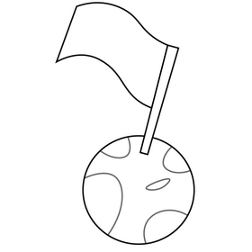 Cartoon flag on moon black and white clipart