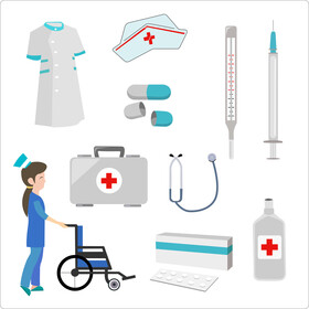 Nurse and medical equipment set vector