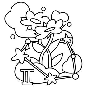 Gemini horoscope illustration black and white clipart