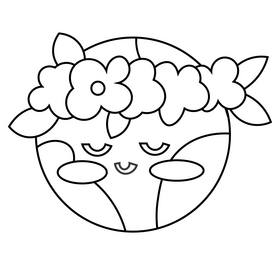 Cute earth globe with flowers black and white clipart