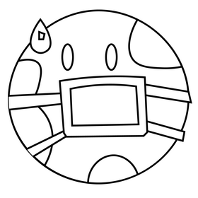 Earth wearing mask illustration black and white clipart