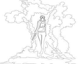 Mask girl cartoon character black and white vector