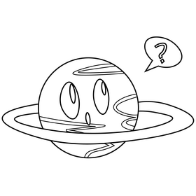 Saturn confused emoji black and white clipart