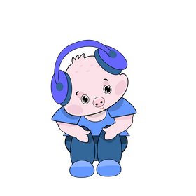 Cartoon pig listening to music clipart