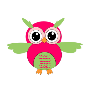 Pink and green owl clipart