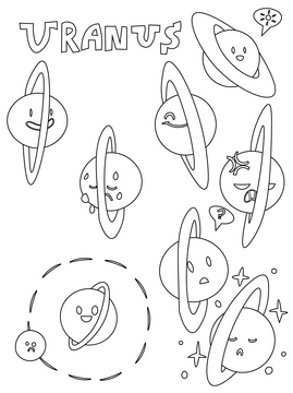 Set of planet emoticons, uranus emoji black and white vector