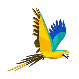 Blue and yellow parrot flying clipart