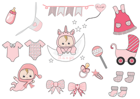 Baby girl items vector