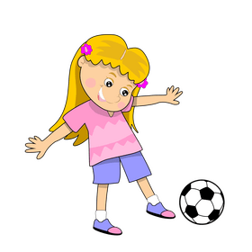 Cute blond girl playing soccer clipart