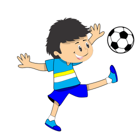 Cartoon boy kicking a ball, playing soccer clipart