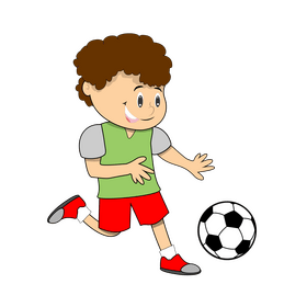 Brown haired boy playing soccer clipart