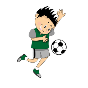Dark haired boy kicking a ball clipart