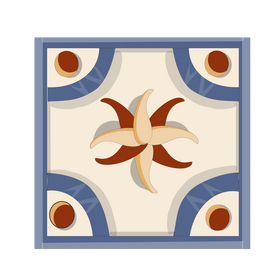 Ceramic tile with blue half circles on the four sides clipart