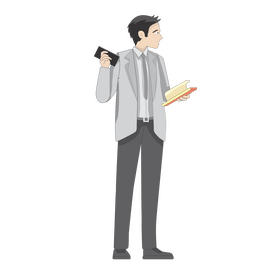 Man with mobile phone and book clipart