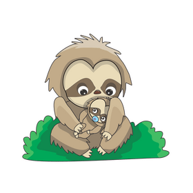 Mom and baby sloth clipart