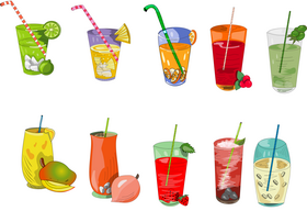 Glasses of fresh fruit juice vector