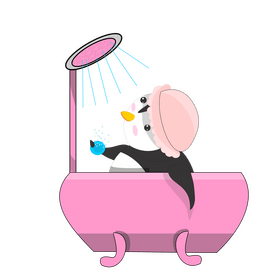 Free penguin having bath clipart