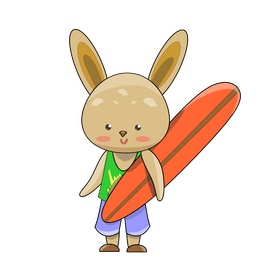 Rabbit going to the beach to surf clipart