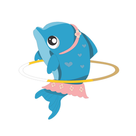 Cartoon baby dolphin playing with hula hoop clipart