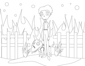 Victor cartoon character drawing black and white vector