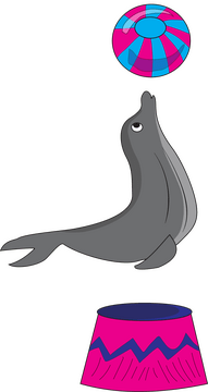 Circus seal playing with ball clipart