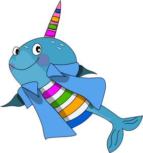 Narwhal whale going to a party clipart